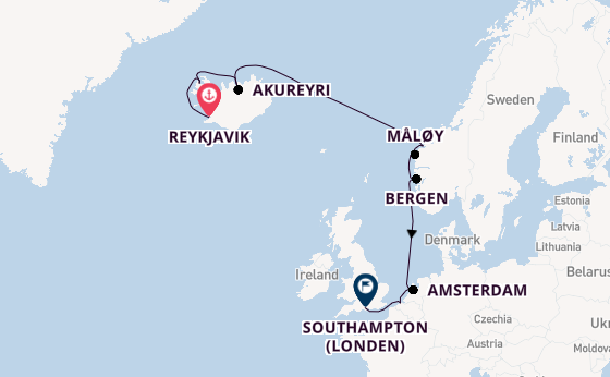 Noorwegen vanaf Reykjavik, IJsland met de Norwegian Prima