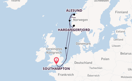 Norwegen ab Southampton, Großbritannien auf der Arvia