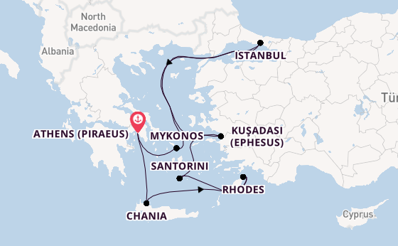Eastern Mediterranean from Athens (Piraeus), Greece with the Scarlet Lady