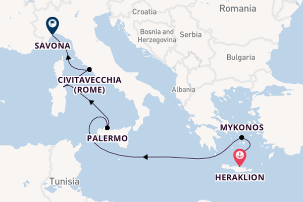 Middellandse Zee vanaf Heraklion, Griekenland met de Costa Pacifica