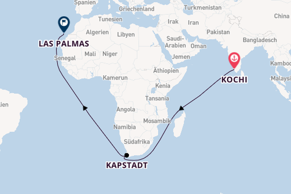 Kanarische Inseln ab Kochi, Indien auf der Amadea
