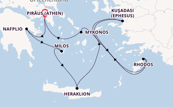 Östliches Mittelmeer ab Piräus (Athen), Griechenland auf der Silver Nova