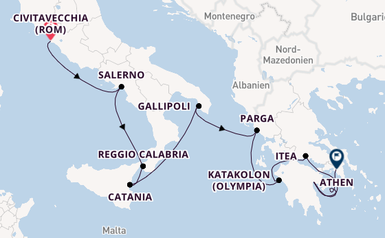 Mittelmeer ab Civitavecchia (Rom), Italien auf der Le Champlain