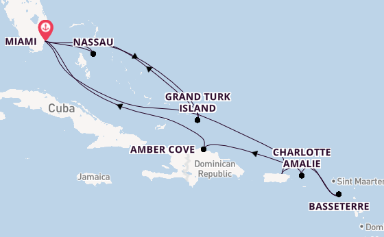 Caribbean from Miami, Florida, USA with the MSC Meraviglia