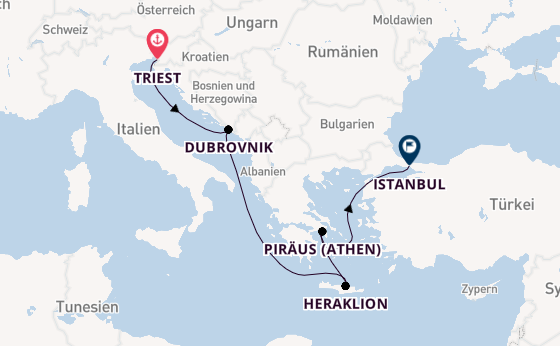 Mittelmeer ab Triest, Italien auf der Seven Seas Voyager