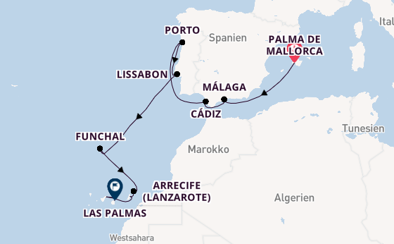 Kanarische Inseln ab Palma de Mallorca, Spanien auf AIDAsol