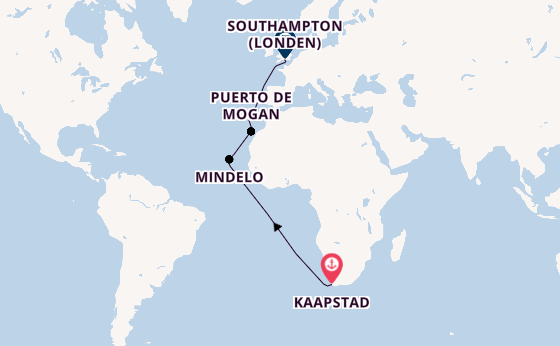 Portugal vanaf Kaapstad, Zuid-Afrika met de Queen Anne