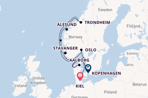 Noorwegen vanaf Kiel, Duitsland met de Sirena