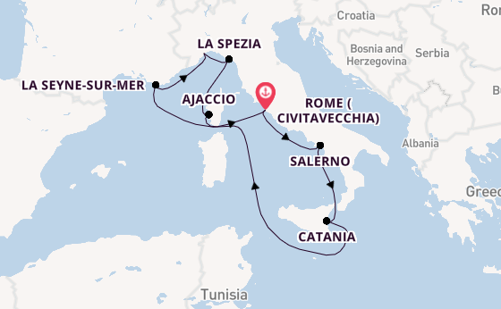 Western Mediterranean from Rome (Civitavecchia), Italy with the Costa Fascinosa