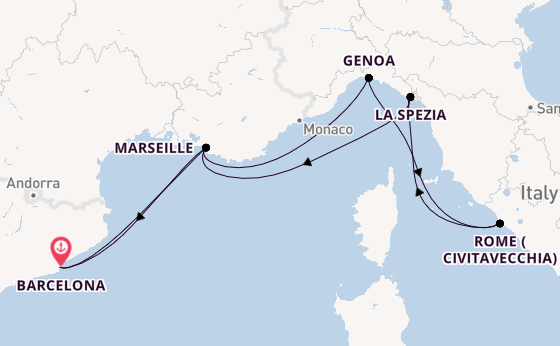 Western Mediterranean from Barcelona, Spain with the MSC World Europa
