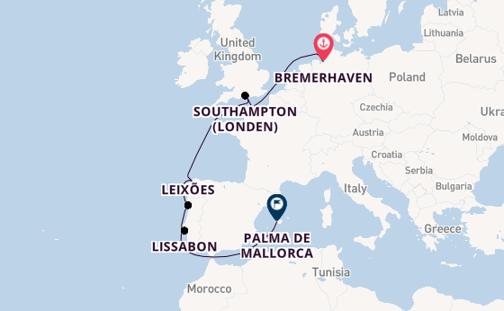 Portugal vanaf Bremerhaven, Duitsland met de Mein Schiff 3