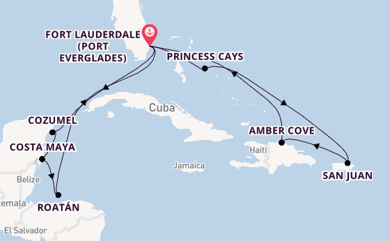 Caribbean from Fort Lauderdale (Port Everglades), Florida, USA with the Sun Princess