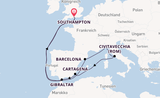 Westliches Mittelmeer ab Southampton, Großbritannien auf der Arcadia