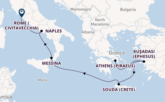 Mediterranean Sea from Athens (Piraeus), Greece with the Viking Lyra