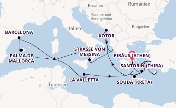 Mittelmeer ab Piräus (Athen), Griechenland auf der Oosterdam