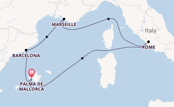 Westelijke Middellandse Zee vanaf Palma de Mallorca, Mallorca, Spanje met de Mein Schiff 4