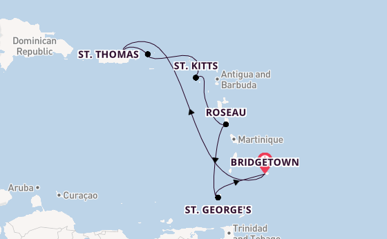 Caribbean vanaf Bridgetown, Barbados met de Crown Princess
