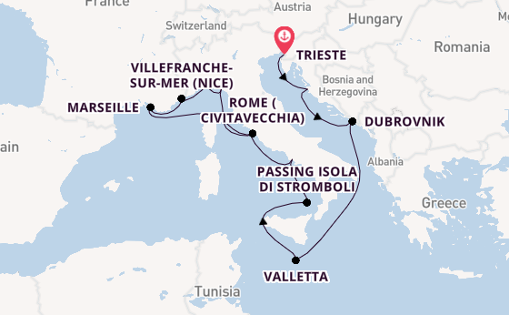 Western Mediterranean from Trieste, Italy with the Queen Victoria
