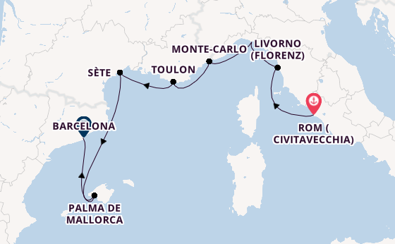 Westliches Mittelmeer ab Civitavecchia (Rom), Italien auf der Sirena