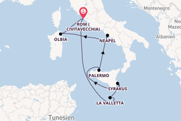 Westliches Mittelmeer ab Rom (Civitavecchia), Italien auf AIDAblu