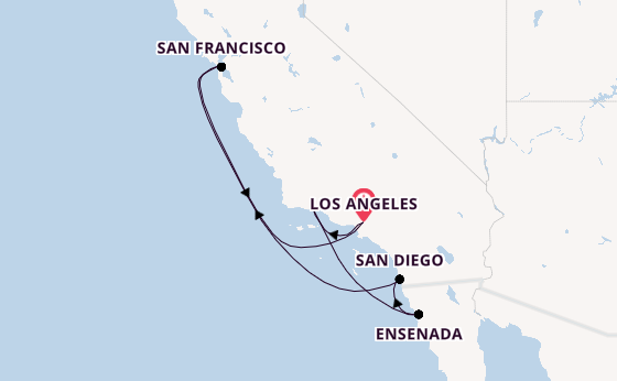 Amerikaanse Westkust vanaf Los Angeles, Verenigde Staten met de Emerald Princess