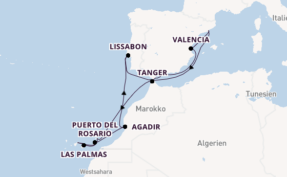 Kanarische Inseln ab Santa Cruz de Tenerife, Spanien auf der Azura