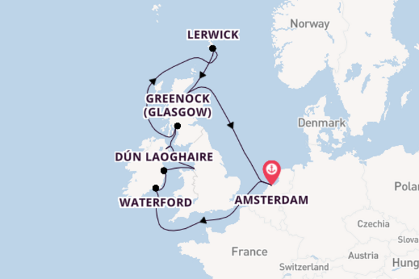 Britse Eilanden vanaf Amsterdam, Nederland met de Celebrity Eclipse