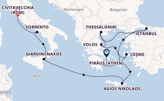 Mittelmeer ab Civitavecchia (Rom), Italien auf der Silver Shadow