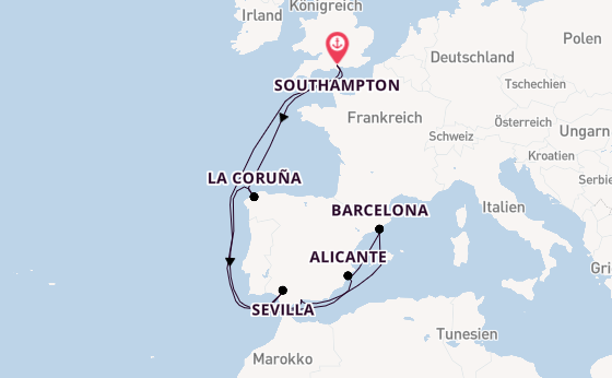 Westliches Mittelmeer ab Southampton, Großbritannien auf der Queen Victoria
