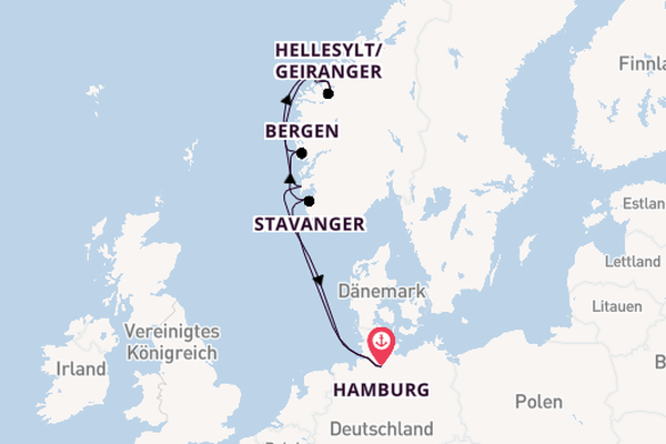 Norwegen ab Hamburg, Deutschland auf der Mein Schiff Relax