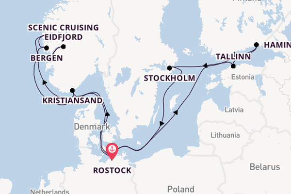 Noorwegen vanaf Rostock, Warnemünde, Duitsland met AIDAsol