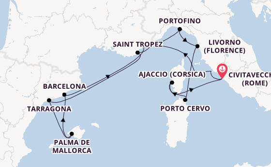Westelijke Middellandse Zee vanaf Civitavecchia (Rome), Italië met de EXPLORA I