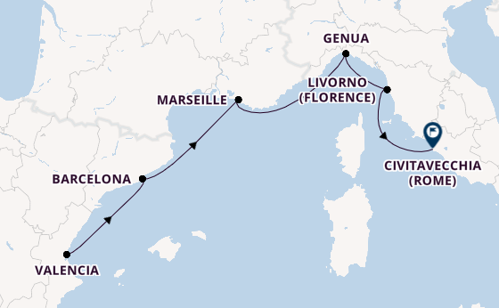 Westelijke Middellandse Zee vanaf Valencia, Spanje met de MSC Sinfonia