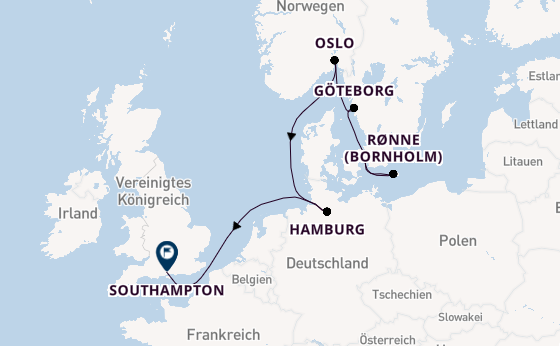 England ab Kopenhagen, Dänemark auf der EXPLORA IV