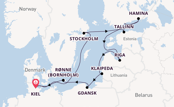 Oostzee vanaf Kiel, Duitsland met AIDAbella