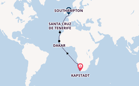 Afrika ab Kapstadt, Südafrika auf der Queen Victoria