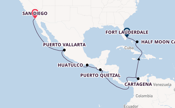 Midden-Amerika vanaf San Diego, Verenigde Staten met de Nieuw Amsterdam
