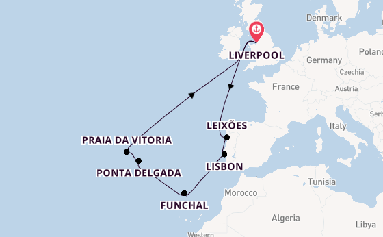 Portugal from Liverpool, England with the Borealis
