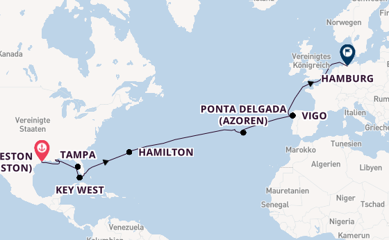 Transatlantik ab Galveston (Houston), USA auf der Amera