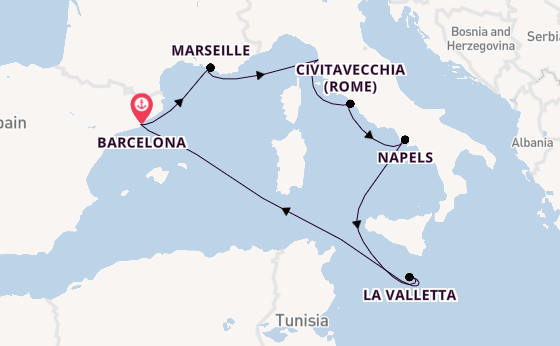 Westelijke Middellandse Zee vanaf Barcelona, Spanje met de Carnival Freedom