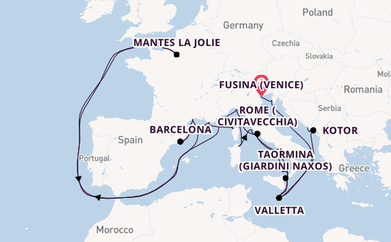 Western Mediterranean from Fusina (Venice) with the Seabourn Ovation 