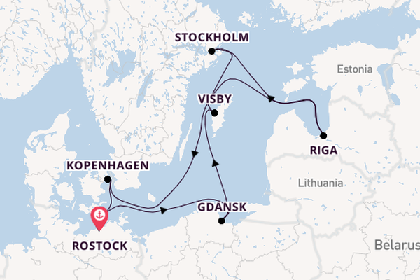 Oostzee vanaf Rostock, Warnemünde, Duitsland met de MSC Magnifica