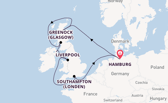 Verenigd Koninkrijk vanaf Hamburg, Duitsland met de Mein Schiff 2 