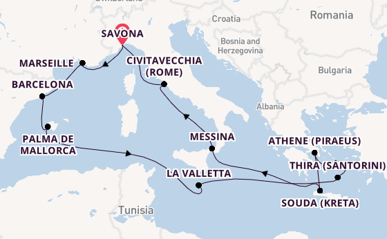Middellandse Zee vanaf Nederland met de Costa Fascinosa