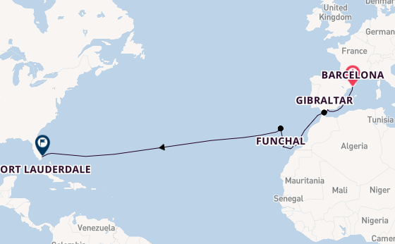 trans-Atlantisch vanaf Barcelona, Spanje met de Sun Princess