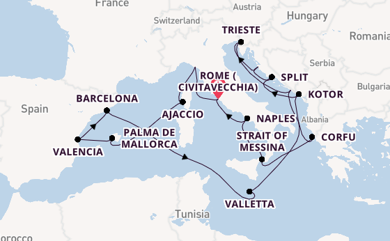 Mediterranean Sea from Rome (Civitavecchia), Italy with the Queen Elizabeth