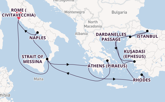 Mediterranean Sea from Rome (Civitavecchia), Italy with the Queen Elizabeth