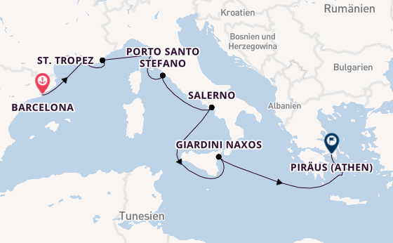 Mittelmeer ab Barcelona, Spanien auf der Silver Ray