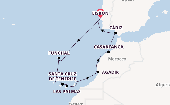 Canary Islands from Lisbon, Portugal with the Seven Seas Prestige