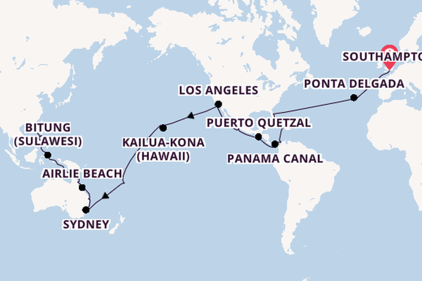 World Cruise from Southampton, England with the Queen Anne